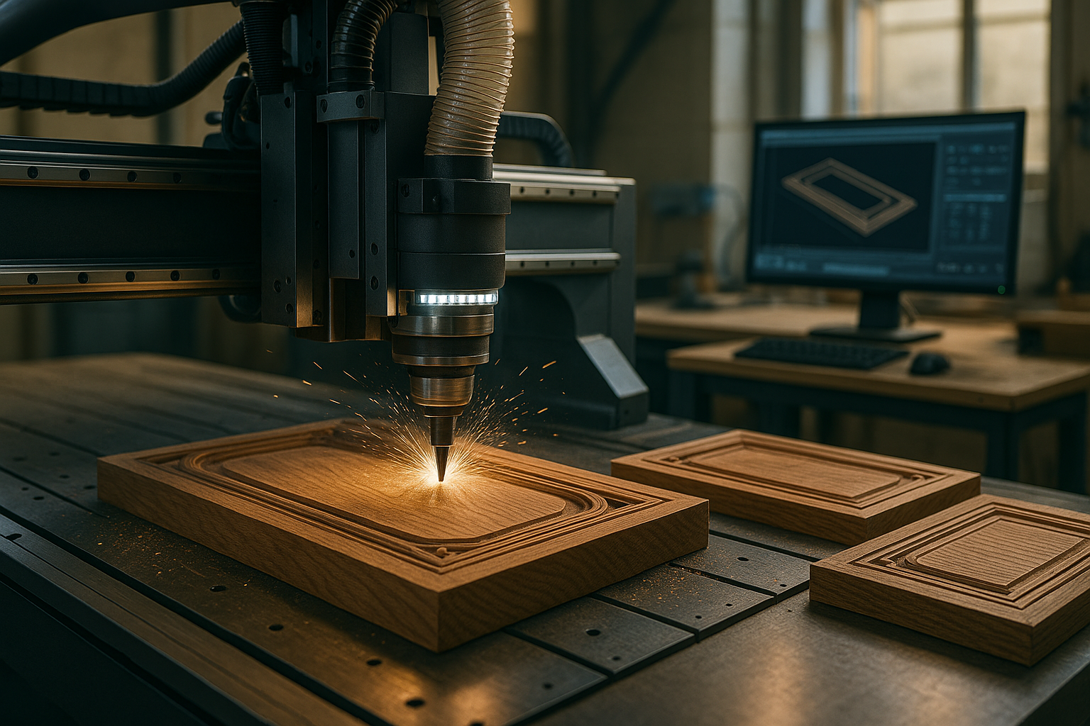 Moderne CNC machine in actie bij het produceren van maatwerk meubels