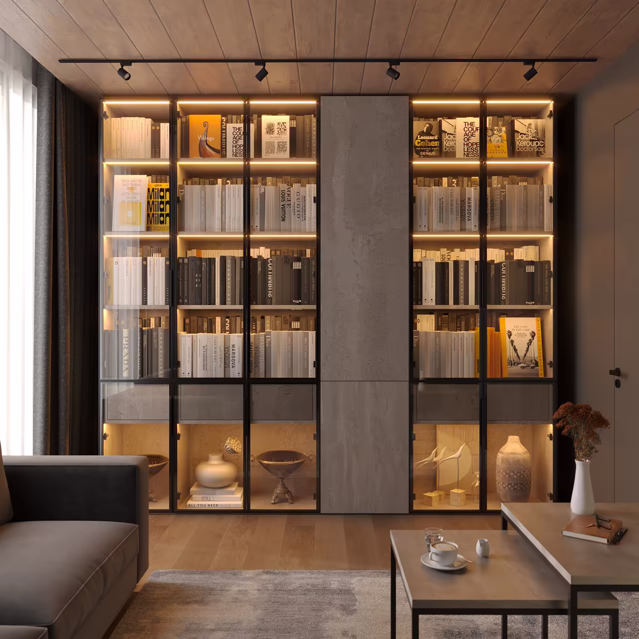 Moderne boekenkast en vitrinekast op maat Rotterdam - LED-verlichting en glasdeuren door MaxSus Interieurbouw